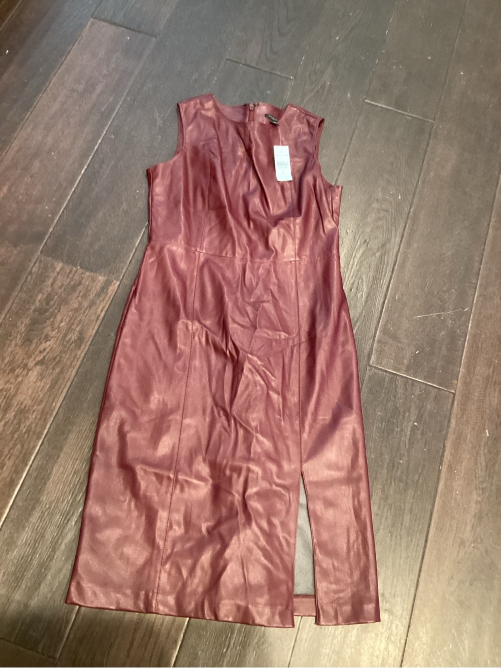 Ann Taylor Sleeveless Faux Leather Midi Dress in Burgundy